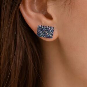 Iridescent Beaded Stud Earrings – Handmade Geometric Statement Jewelry